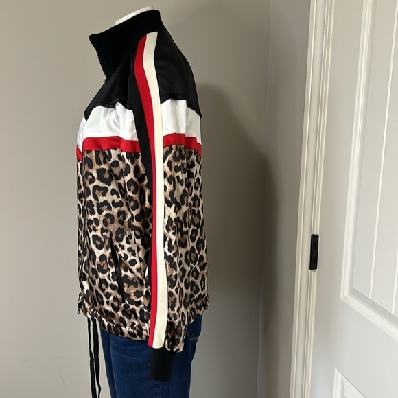 Pam and Gela Color Block Leopard Print Track Jacket Full Zip Athletic Wear Sz S - Picture 9 of 15